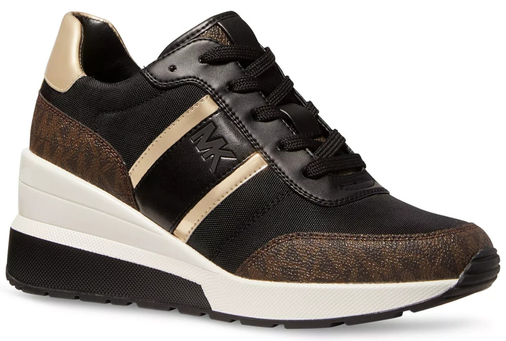 Michael Kors Women's Mabel Mixed-Media Trainer Black Brown Lace-Up 7 M